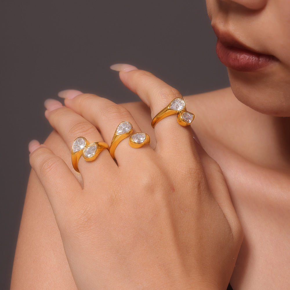 Damenring mit elegantem Tropfen-Zirkon-Design aus Edelstahl Shop Nory
