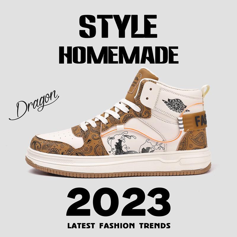 Herren High-Top Sneaker mit Paisley-Print und Drachenapplikation Shopy Nory