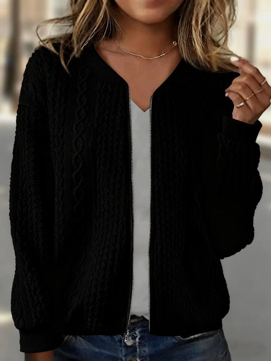 Damen Strick-Bomberjacke mit Zipper und Zopfmuster Shop Nory