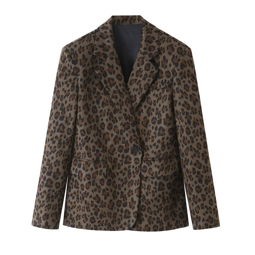 Damen Taillierter Blazer im Leoprint mit Revers und Pattentaschen Shop Nory