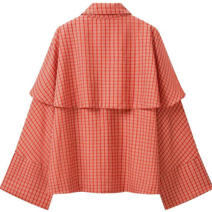 Damen Karierte Cape-Übergangsjacke mit Lagen‑Cape und Schleifenbindung Shop Nory