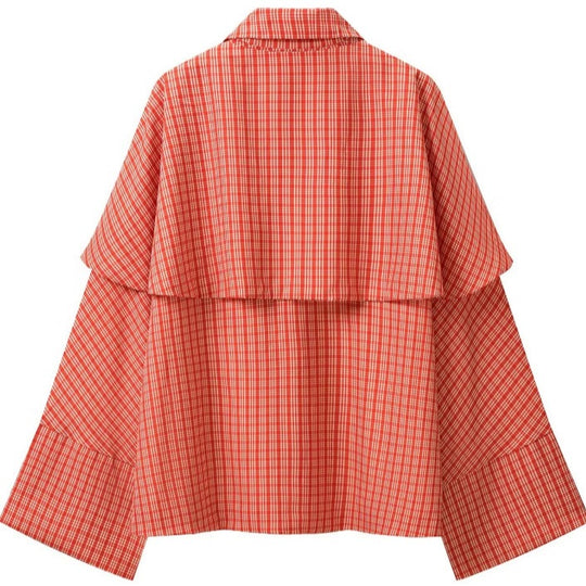 Damen Karierte Cape-Übergangsjacke mit Lagen‑Cape und Schleifenbindung Shop Nory