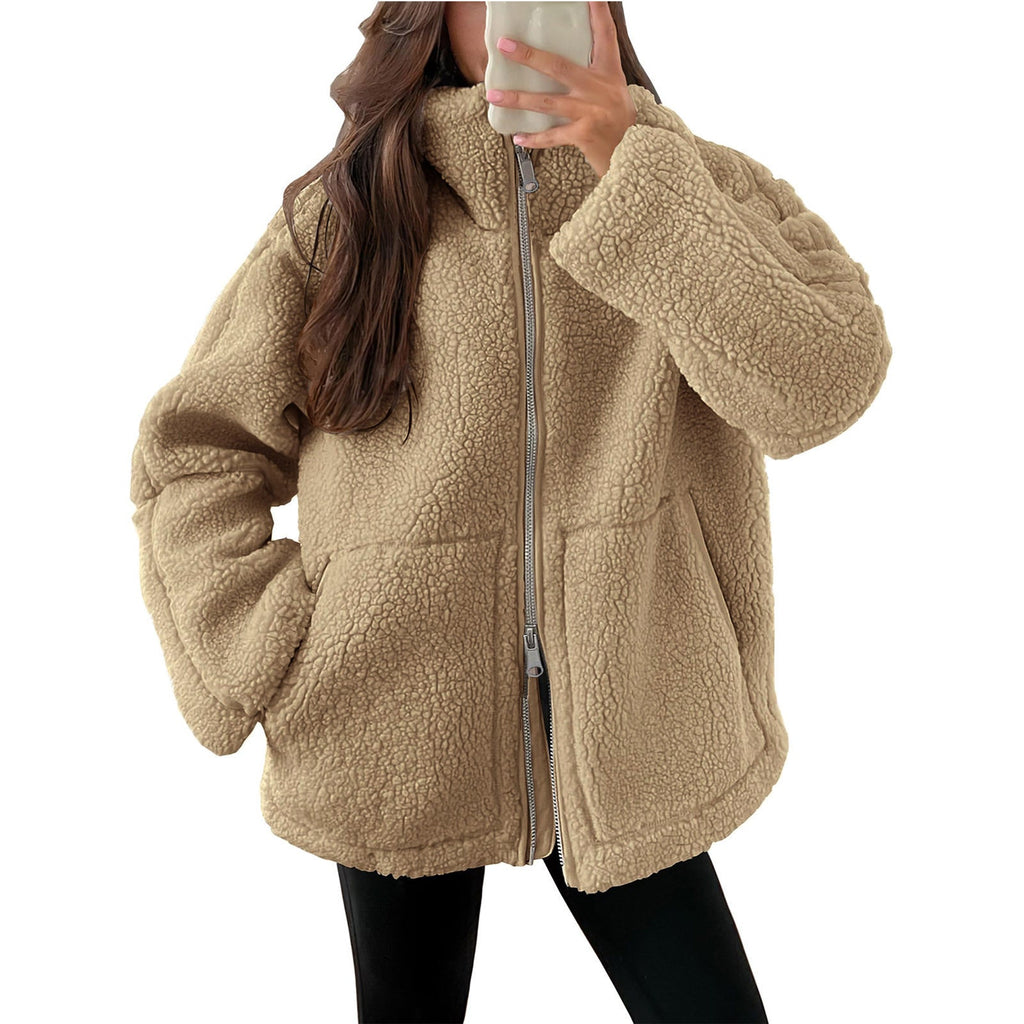 Damen Kuschelige Teddy-Jacke mit Reißverschluss