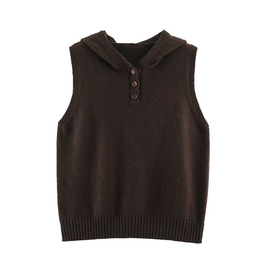 Damen Feinstrick-Weste mit Kapuze, Knopfleiste und Rippbund Shop Nory