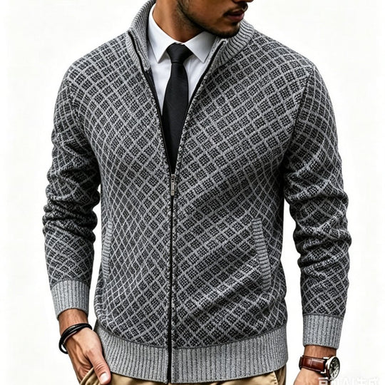 Herren Strukturierte Strickjacke mit Stehkragen und Diamant-Jacquard Shop Nory