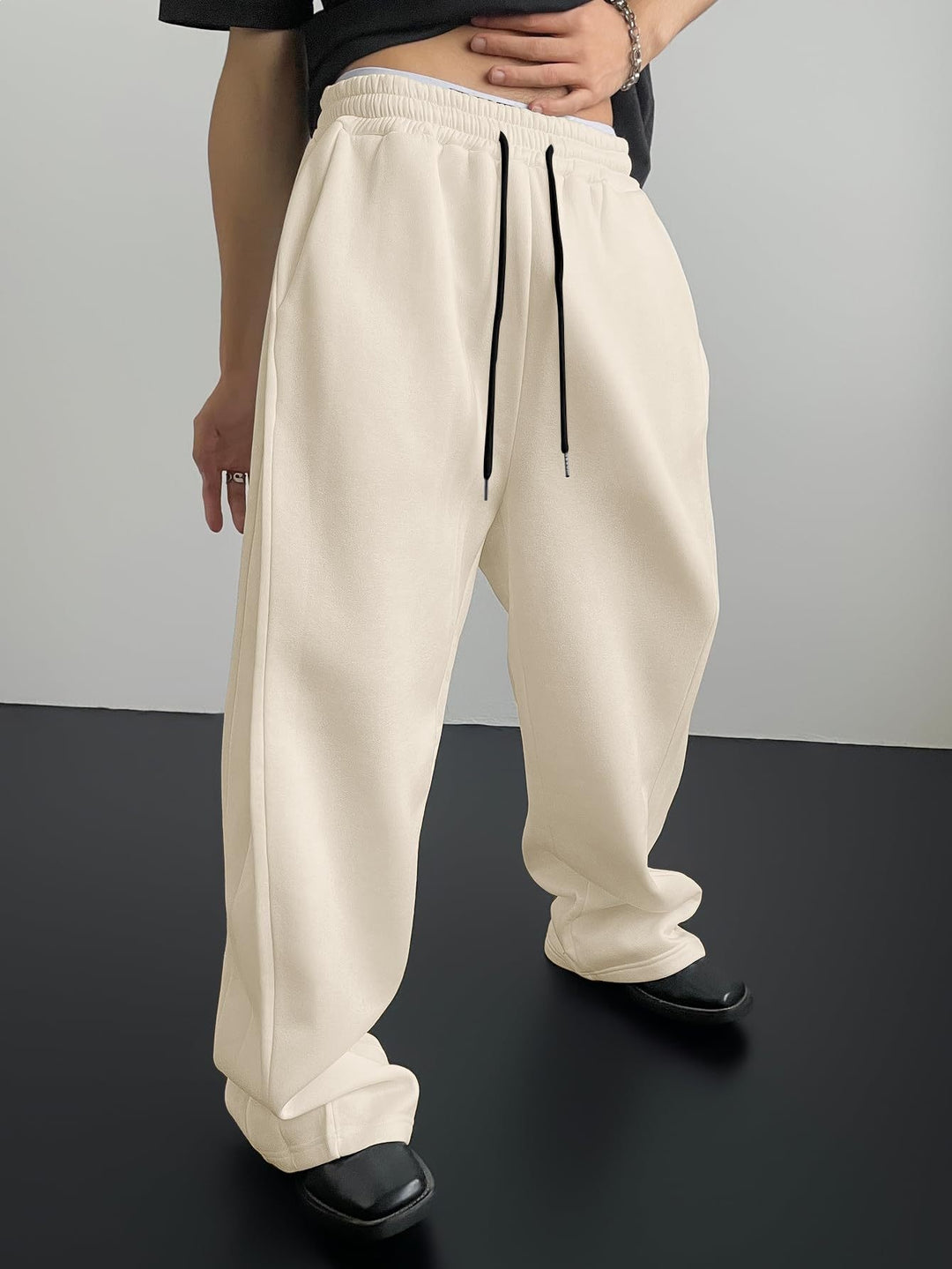 Damen nan weite High-Waist Palazzo-Jogginghose mit Kordelzug und Bügelfalte Shop Nory