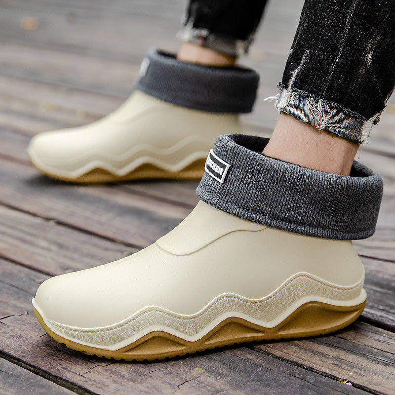 Damen Wasserdichte Slip-On Ankle‑Gummistiefelette mit umgeschlagenem Strickkragen Shop Nory