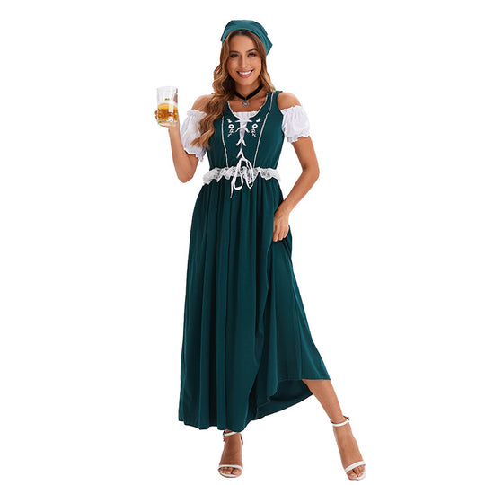 Damen nan kurzes Trachtenkleid im Dirndlstil mit floraler Spitzen-Schürze, geschnürter Miederfront und geraffter Carmenbluse Shop Nory
