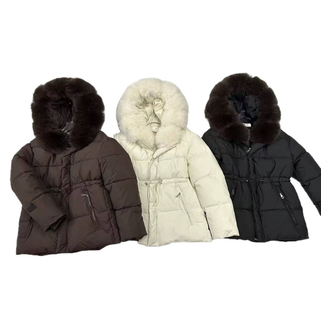 Damen nan kurze wattierte Steppjacke mit Kordelzugtaillierung und voluminösem Fellkragen Shop Nory