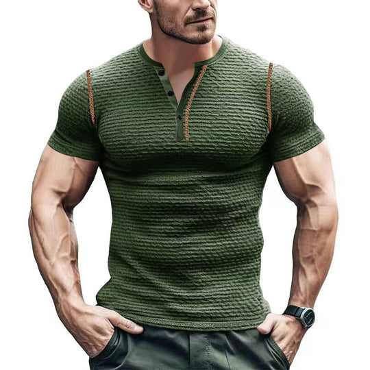 Herren Kurzarm-Henley-T-Shirt mit strukturiertem Design und praktischer Knopfleiste