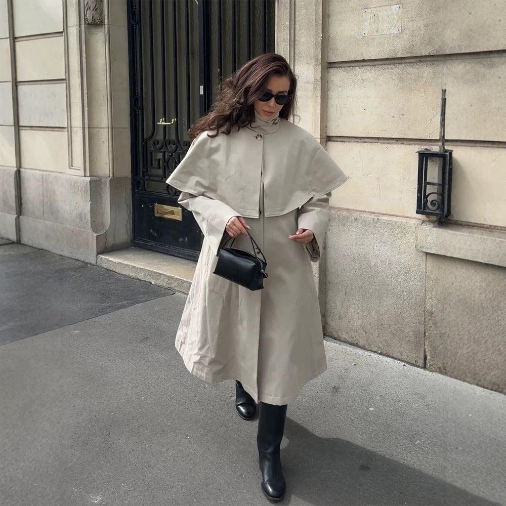 Damen Oversize-Trenchcoat mit Cape-Detail und hohem Stehkragen Shop Nory