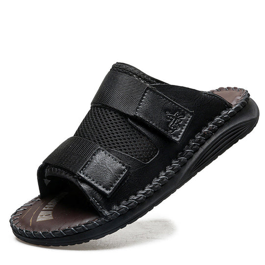 Herren Atmungsaktive Leder-Sandalen mit verstellbarem Klettverschluss