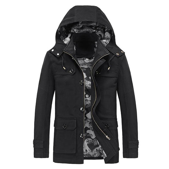 Herren Canvas-Fieldjacke mit Kapuze, multifunktionalen Taschen und Camouflage-Futter Shop Nory