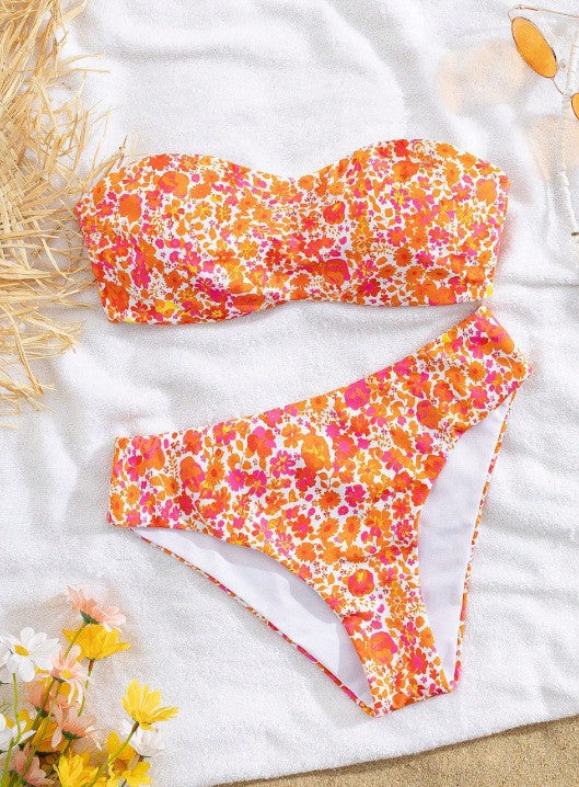 Damen Bandeau-Bikini mit elegantem Muster Shopnory