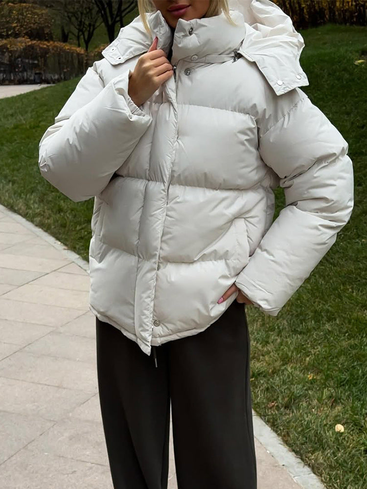 Damen Kurze winddichte Stepp‑Pufferjacke mit abnehmbarer Kapuze und hohem Stehkragen Shop Nory
