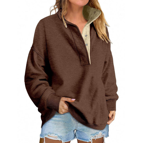 Damen Oversize-Henley-Sweatshirt mit Stehkragen und Druckknopfleiste Shop Nory