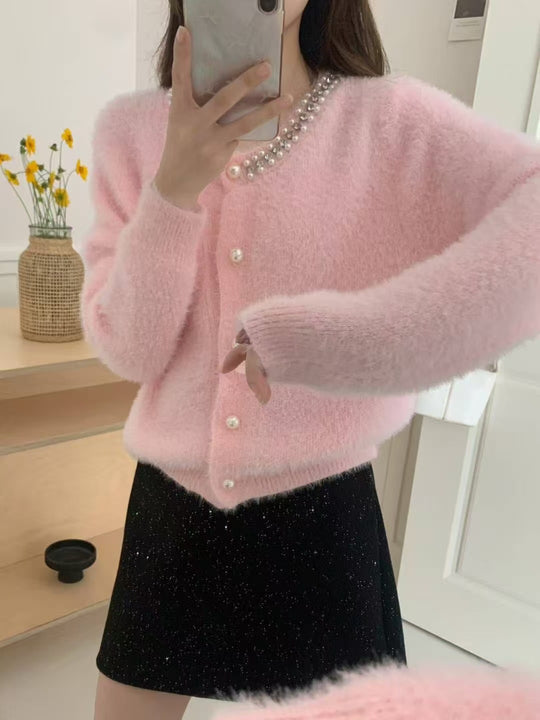 Damen Kuschelige Cardigan mit Perlen-Dekor Shop Nory