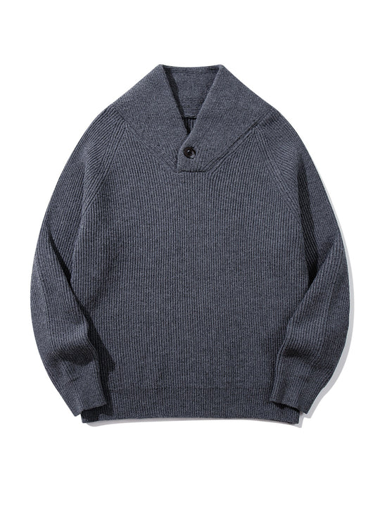 Unisex Gerippter Shawlkragen-Pullover mit Ein-Knopf-Detail Shop Nory