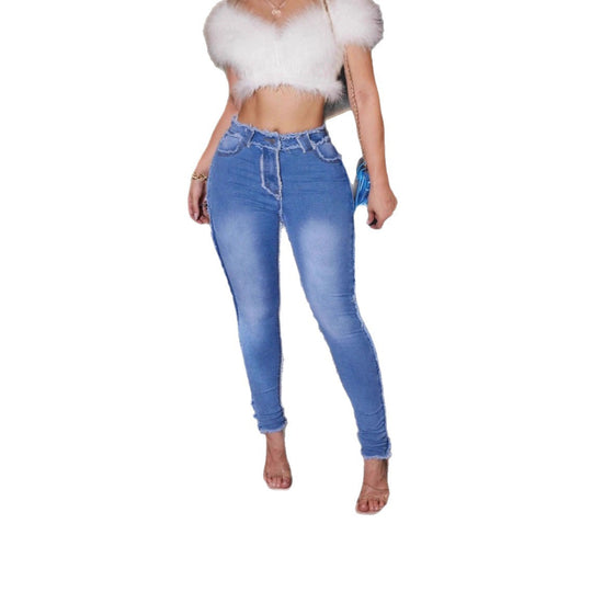 Damen Sculpting High-Waist Skinny-Jeans mit ausgefranstem Bund und konturierter Seitennaht Shop Nory