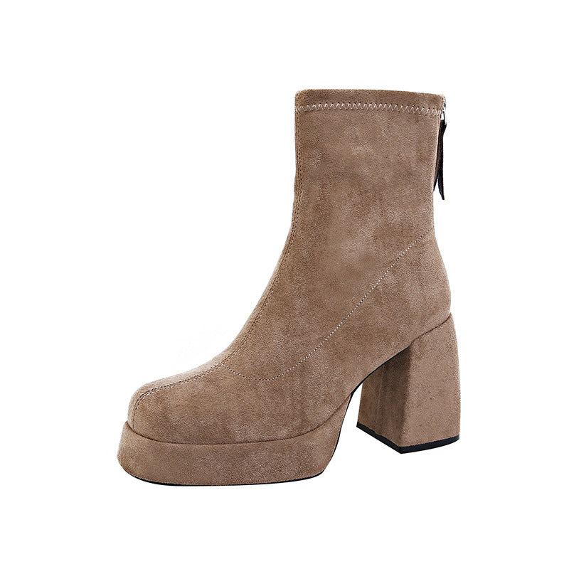 Damen Plateau‑AnklShop Noryoots aus Veloursleder mit hohem Blockabsatz Shop Nory