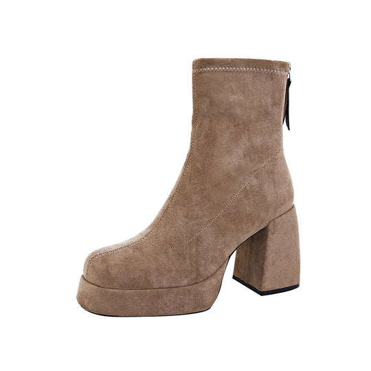 Damen Plateau‑AnklShop Noryoots aus Veloursleder mit hohem Blockabsatz Shop Nory