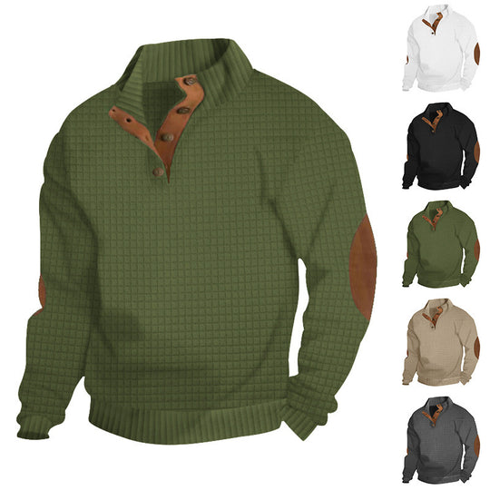 Herren Strukturiertes Waffelstrick-Henleypullover mit Lederbesatz & Ellbogenpatches Shop Nory