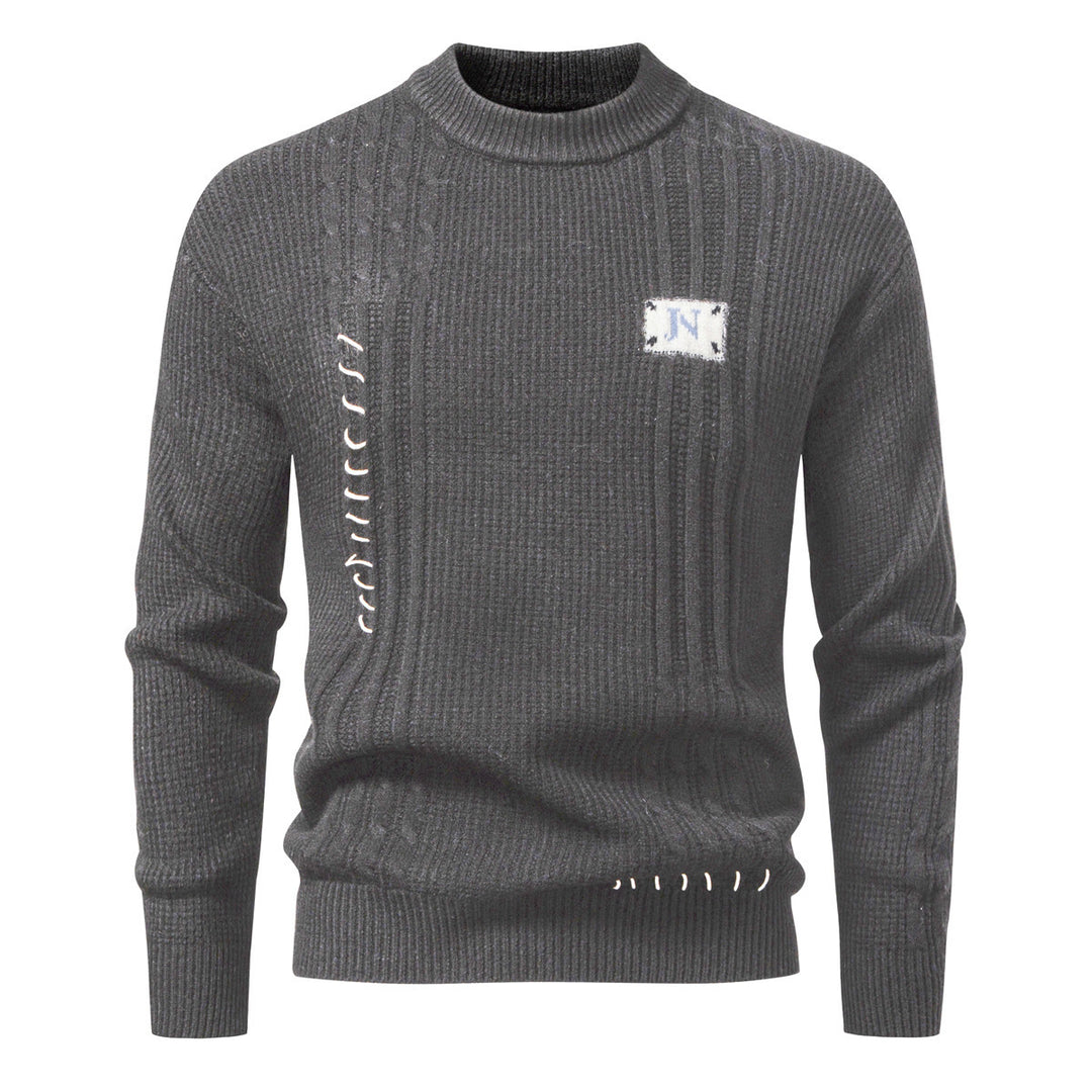 Herren Strukturiertes Rippstrick-Pullover mit Ziernähten und Logo‑Patch Shop Nory