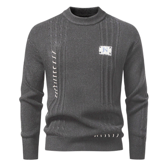 Herren Strukturiertes Rippstrick-Pullover mit Ziernähten und Logo‑Patch Shop Nory
