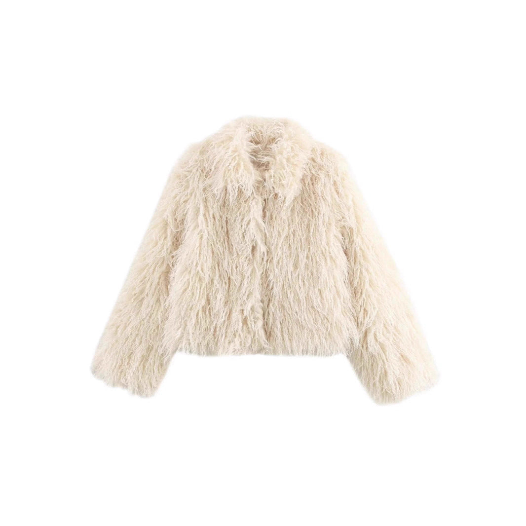 Damen Kurzmantel aus langfaserigem Faux‑Fur mit ausgefranster Shaggy‑Textur und übergroßen Ärmeln Shop Nory