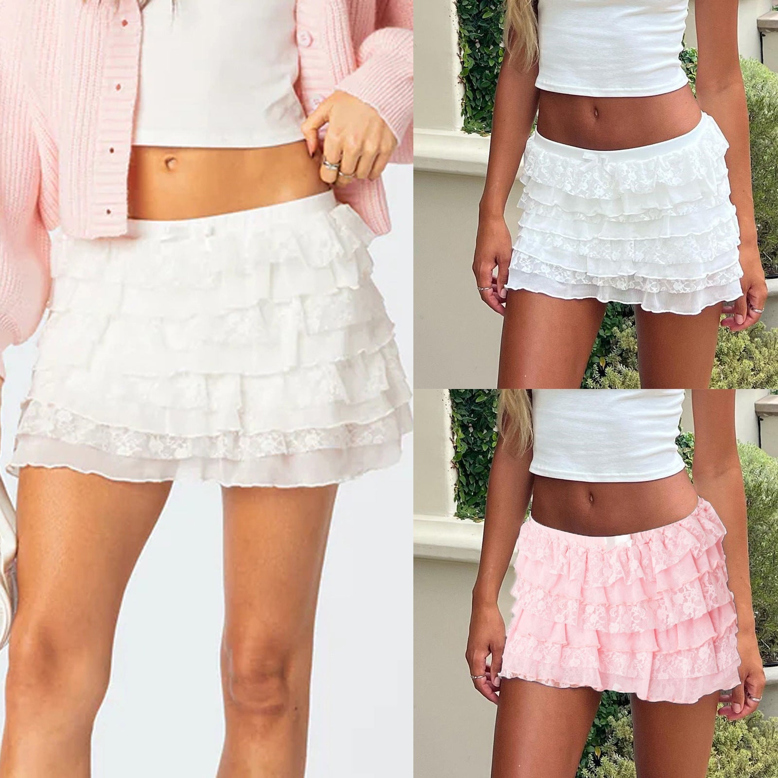 Damen Rüschenshort mit eleganter Spitzenverzierung