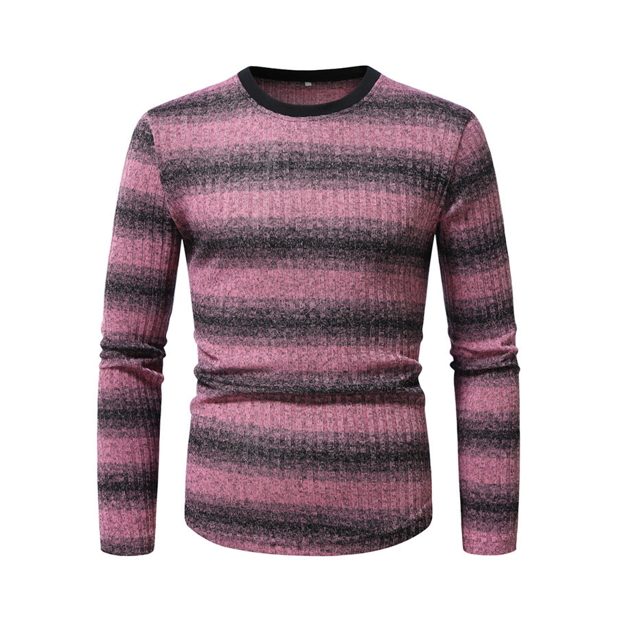 Herren Slim-Fit Feinstrick-Pullover mit horizontalem Farbverlauf und geripptem Strukturmix Shop Nory