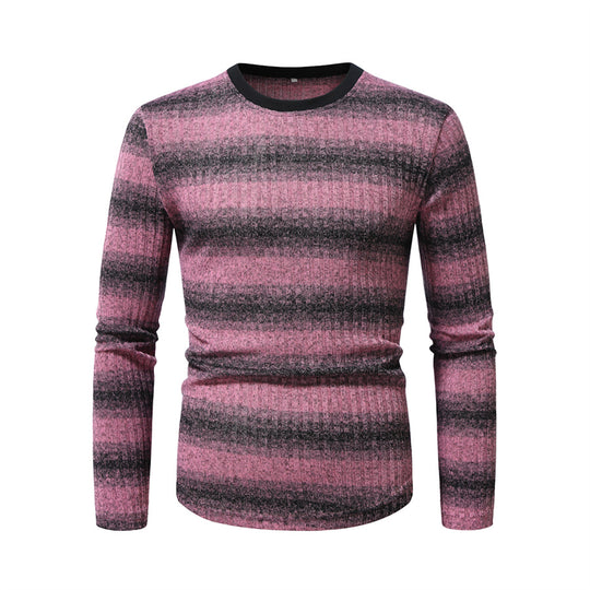 Herren Slim-Fit Feinstrick-Pullover mit horizontalem Farbverlauf und geripptem Strukturmix Shop Nory