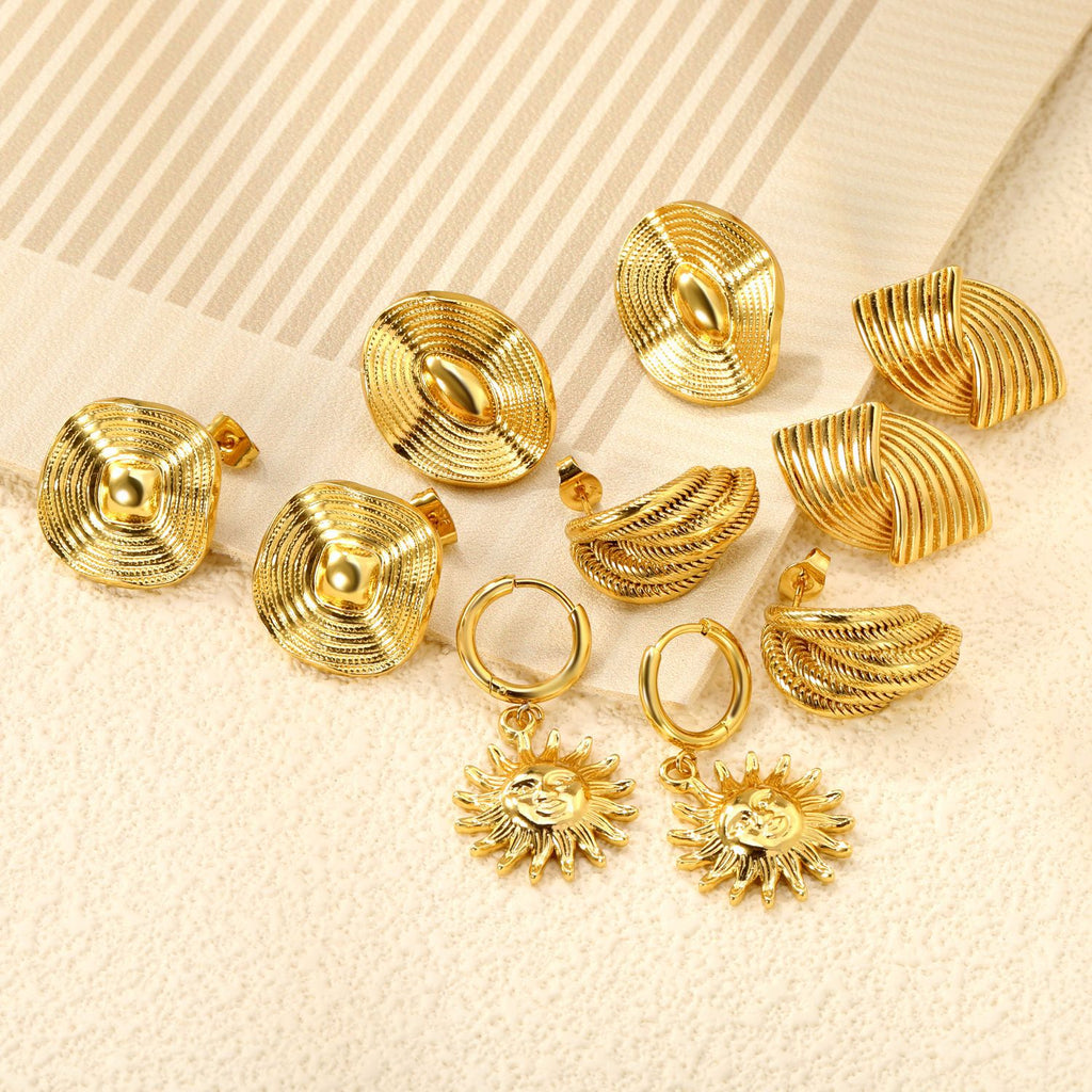 Damen Hängende Ohrringe mit Sonnensymbol und detailreicher Goldoberfläche Shop Nory