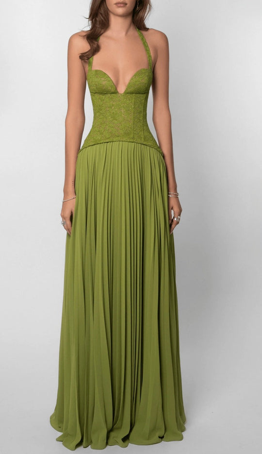 Damen nan elegantes Abendkleid mit Spitzenkorsett und plissiertem Maxirock