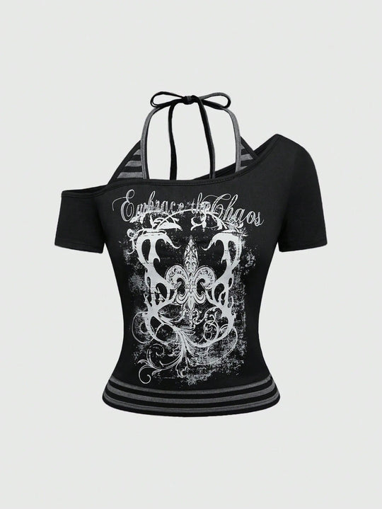 Damen Off-Shoulder Top mit grafischem Design