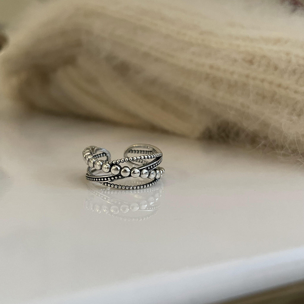 Damen filigraner Glitzerring mit perlenförmiger Struktur Shop Nory