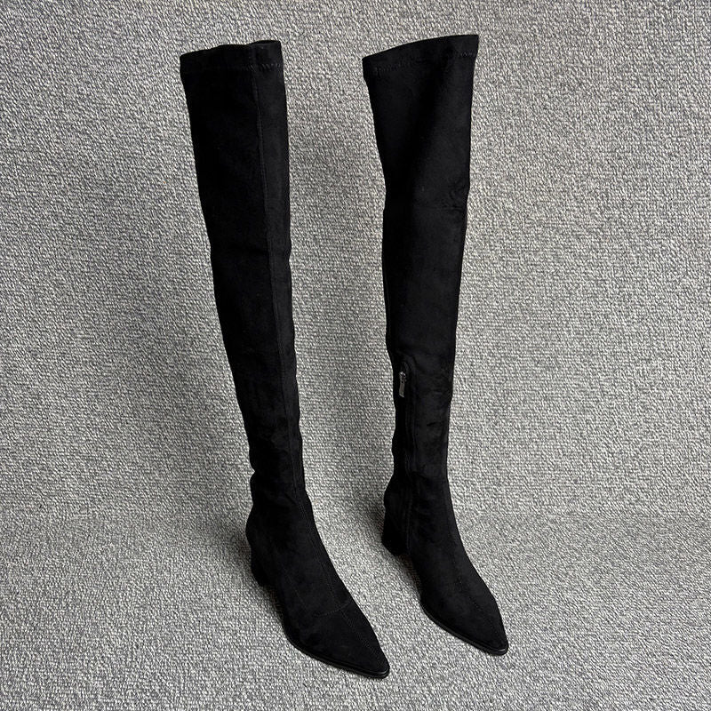 Damen Overknee‑Stiefel mit spitzer Zehenpartie, elastischem Schaft und sculpted Blockabsatz Shop Nory