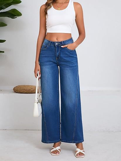 Damen Hochtaillierte Palazzohose aus Denim mit weitem Bein Shop Nory
