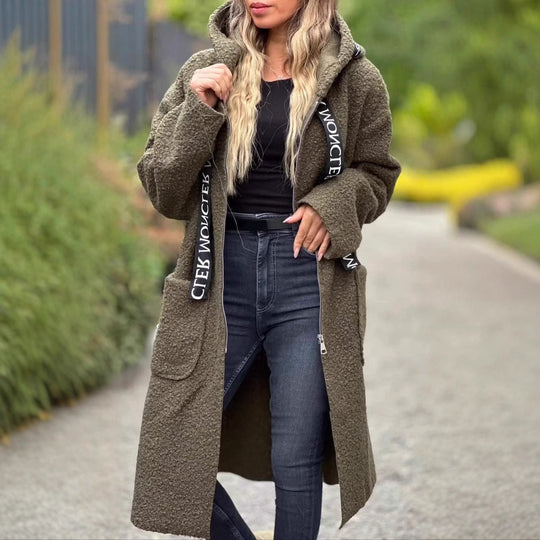 Damen Modischer Oversized-Fleece-Mantel mit praktischen Taschen und Kapuze