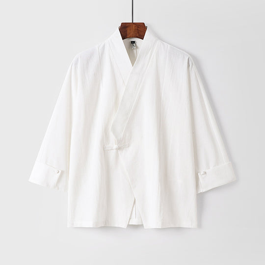 Herren Leinen-Kimono-Jacke mit traditionellem Knotenverschluss und mittel-langen Ärmeln Shop Nory