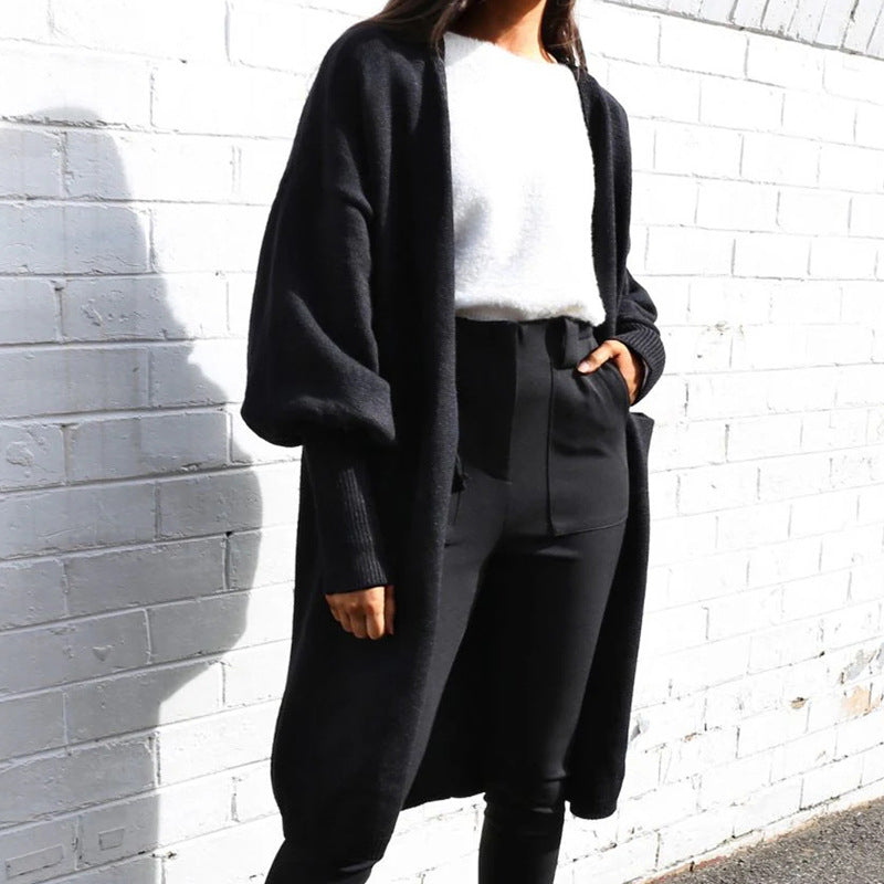 Damen Oversize-Longcardigan mit Volumenärmeln, offener Front und Eingrifftaschen Shop Nory