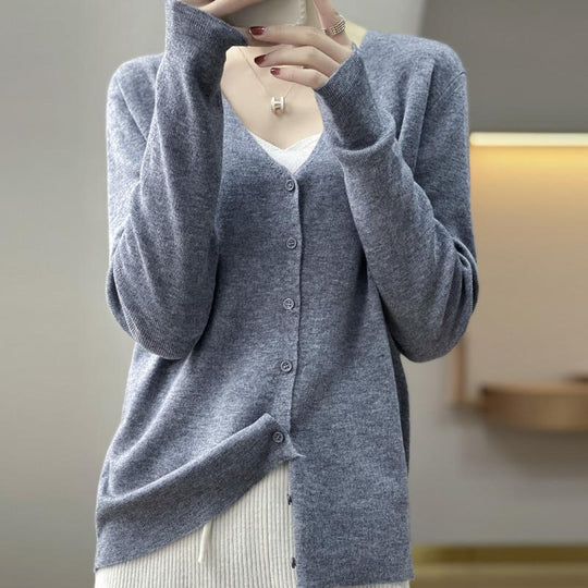 Damen Leichter V‑Ausschnitt‑Cardigan mit kastiger Silhouette und Kaschmir‑Optik Shop Nory