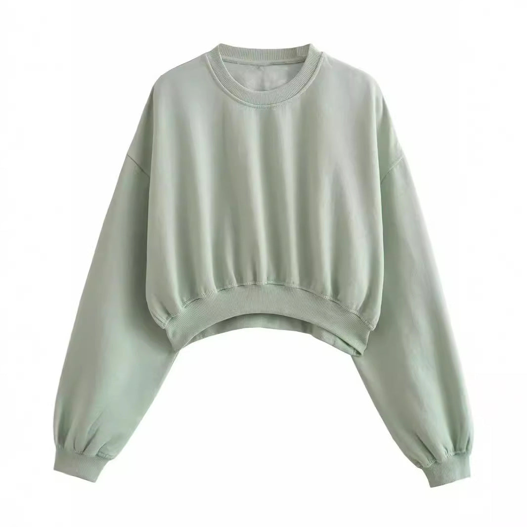 Damen Kurzes Oversize‑Sweatshirt mit gerafftem Saum und Ballonärmeln Shop Nory