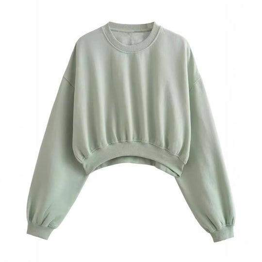 Damen Kurzes Oversize‑Sweatshirt mit gerafftem Saum und Ballonärmeln Shop Nory