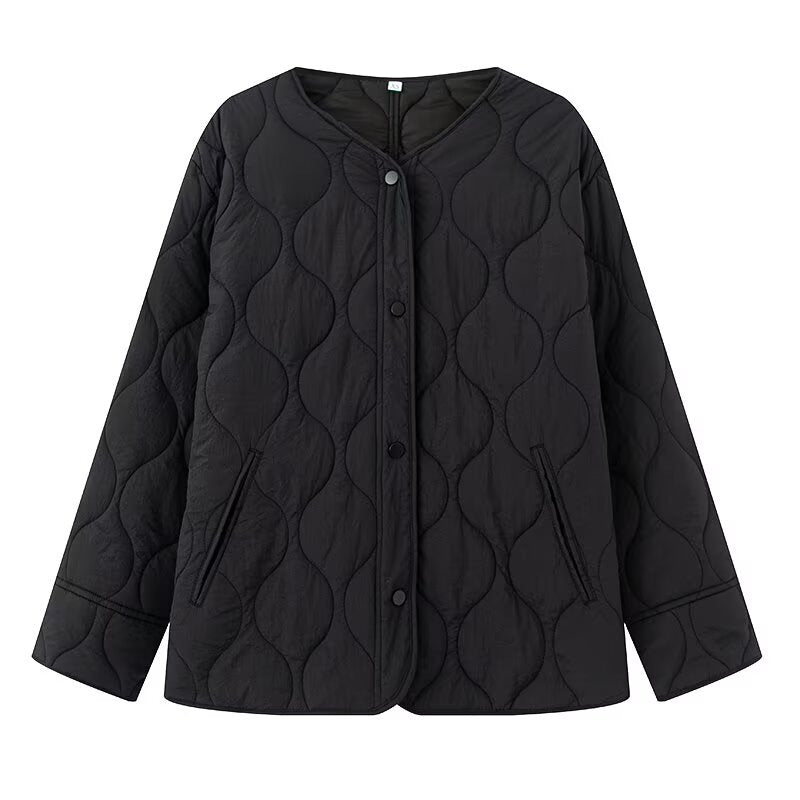 Damen Leicht gesteppte Oversize-Jacke mit Rundhals, Druckknopfleiste und Eingrifftaschen Shop Nory