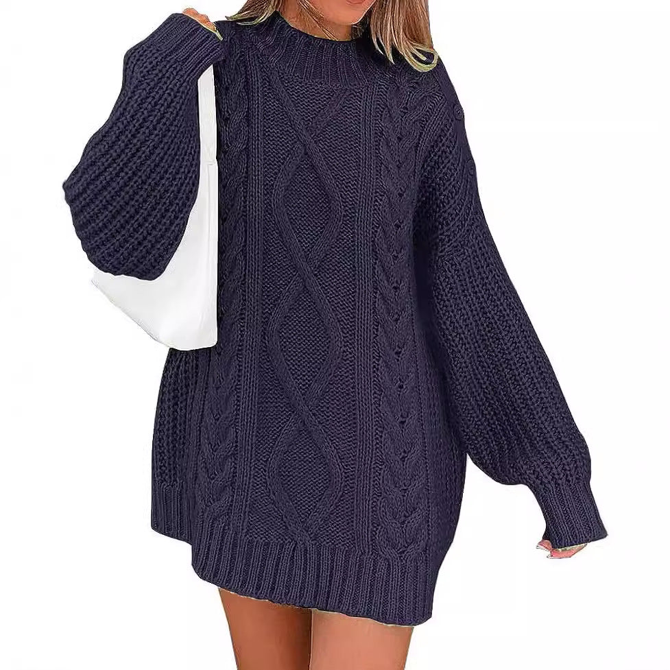 Damen Oversize Strickkleid mit Zopf- und Rippstruktur Shop Nory