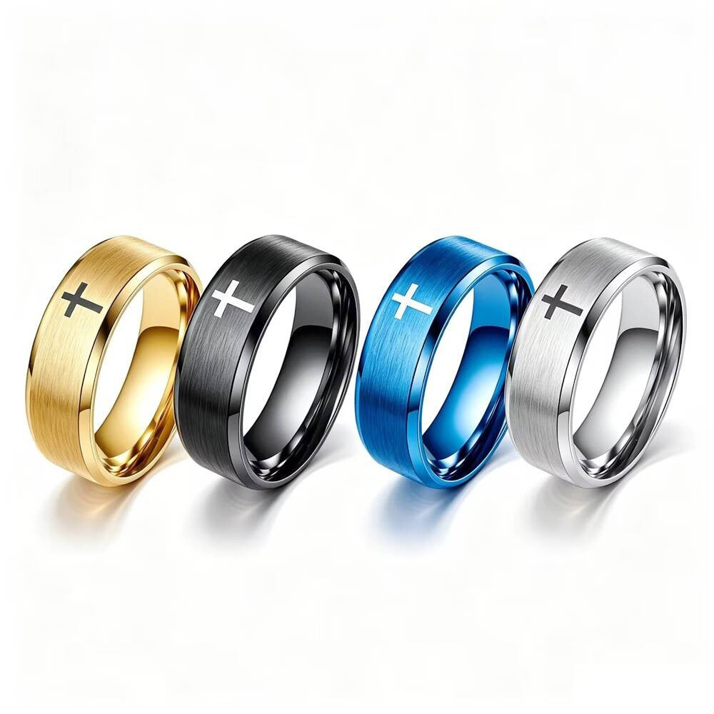 Herren Ring mit mattierter Oberfläche und kunstvollem Kreuzmotiv Shop Nory
