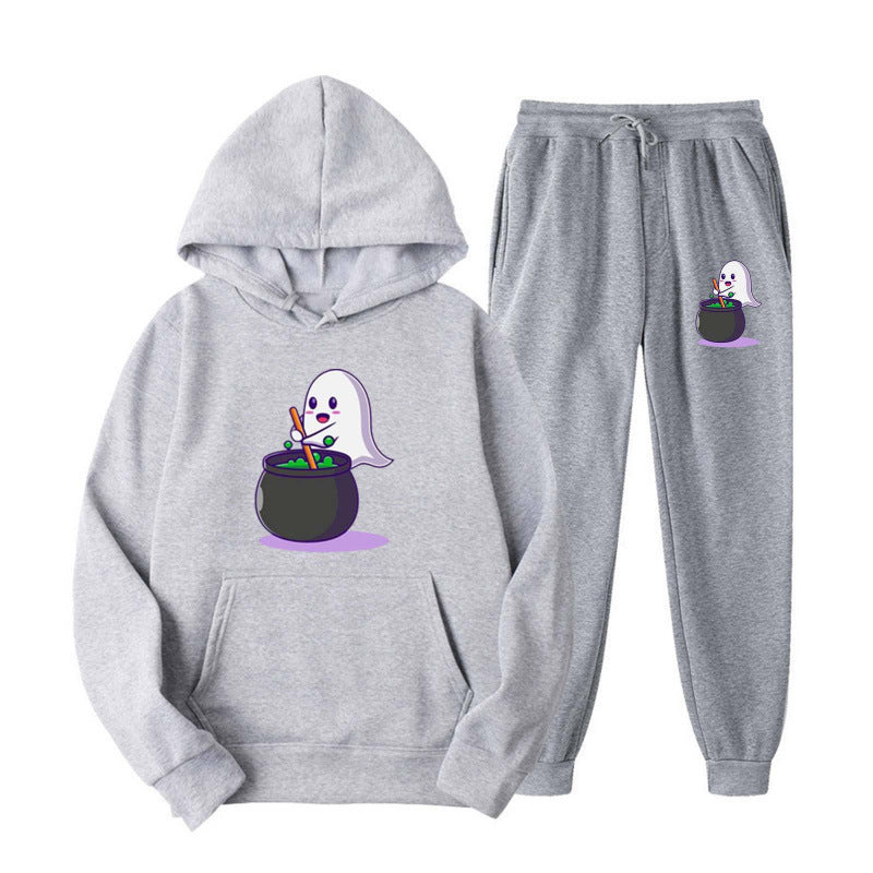 Unisex kuscheliger Kapuzenpullover und Jogginghose Set mit Halloween-Geistprint Shop Nory