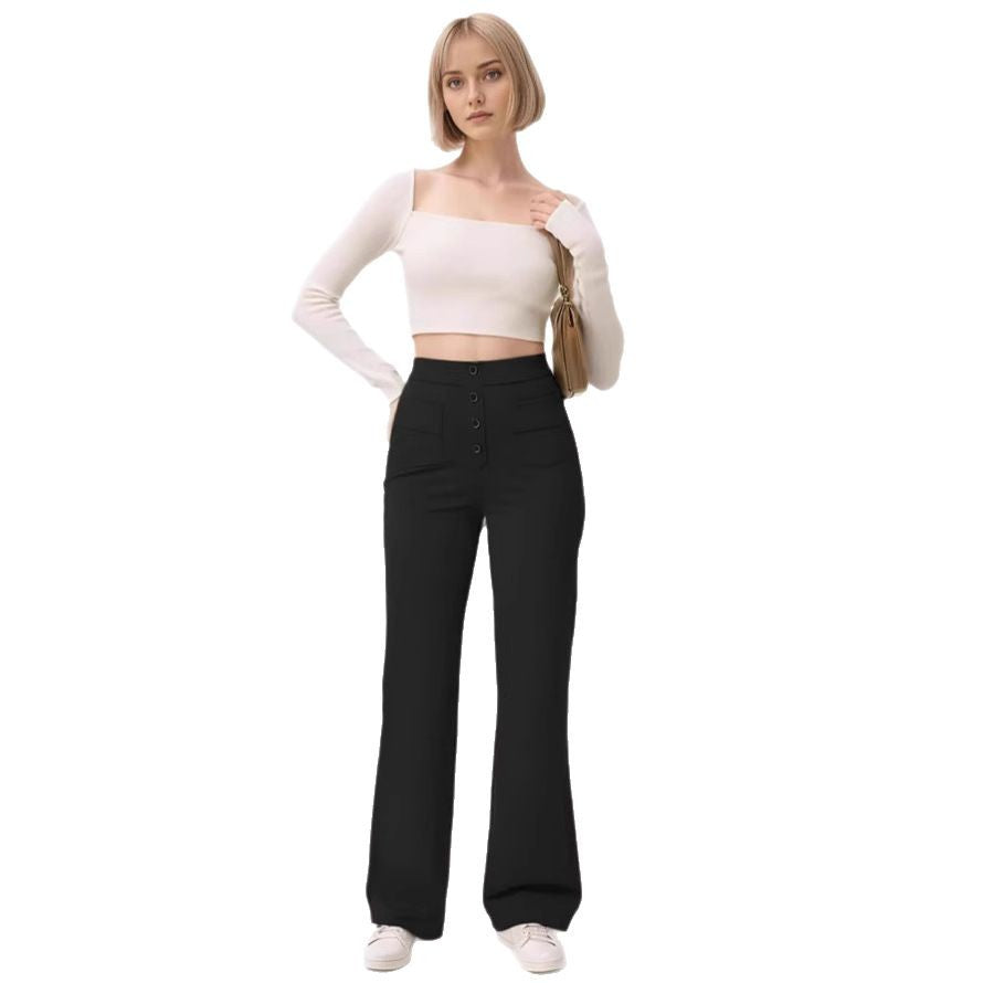 Damen Taillenbetonte Schlaghose aus Stretch-Jersey mit dekorativer Knopfleiste Shop Nory