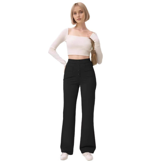 Damen Taillenbetonte Schlaghose aus Stretch-Jersey mit dekorativer Knopfleiste Shop Nory